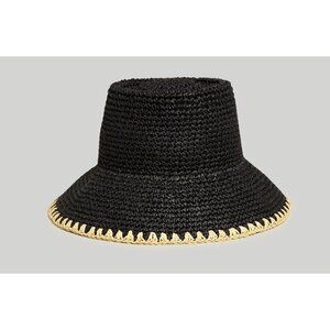 Madewell Black Woven Hat with Cream Trim